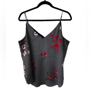 Express Black and White Checkered Camisole with Red Floral Design